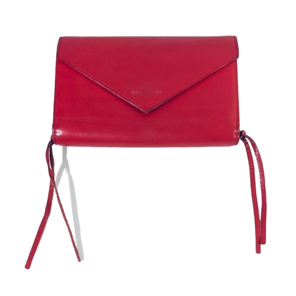 Balenciaga Red Leather Zip Around Wallet Women Long Bifold No 371661 Authentic